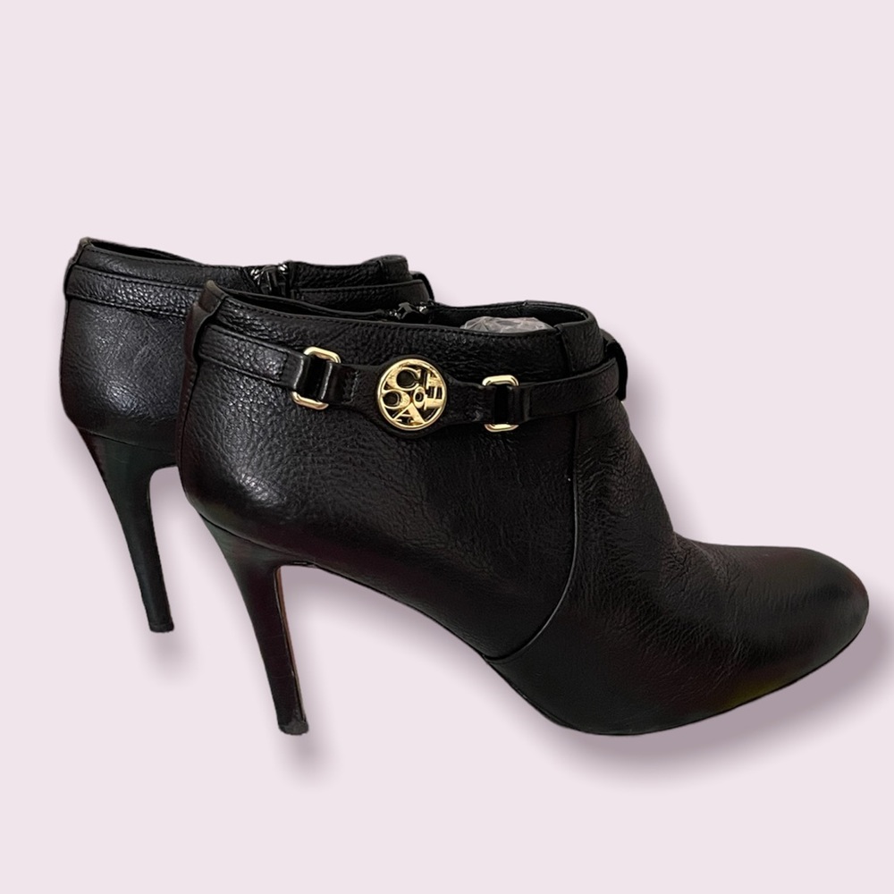 Black Leather Gold Buckle Booties